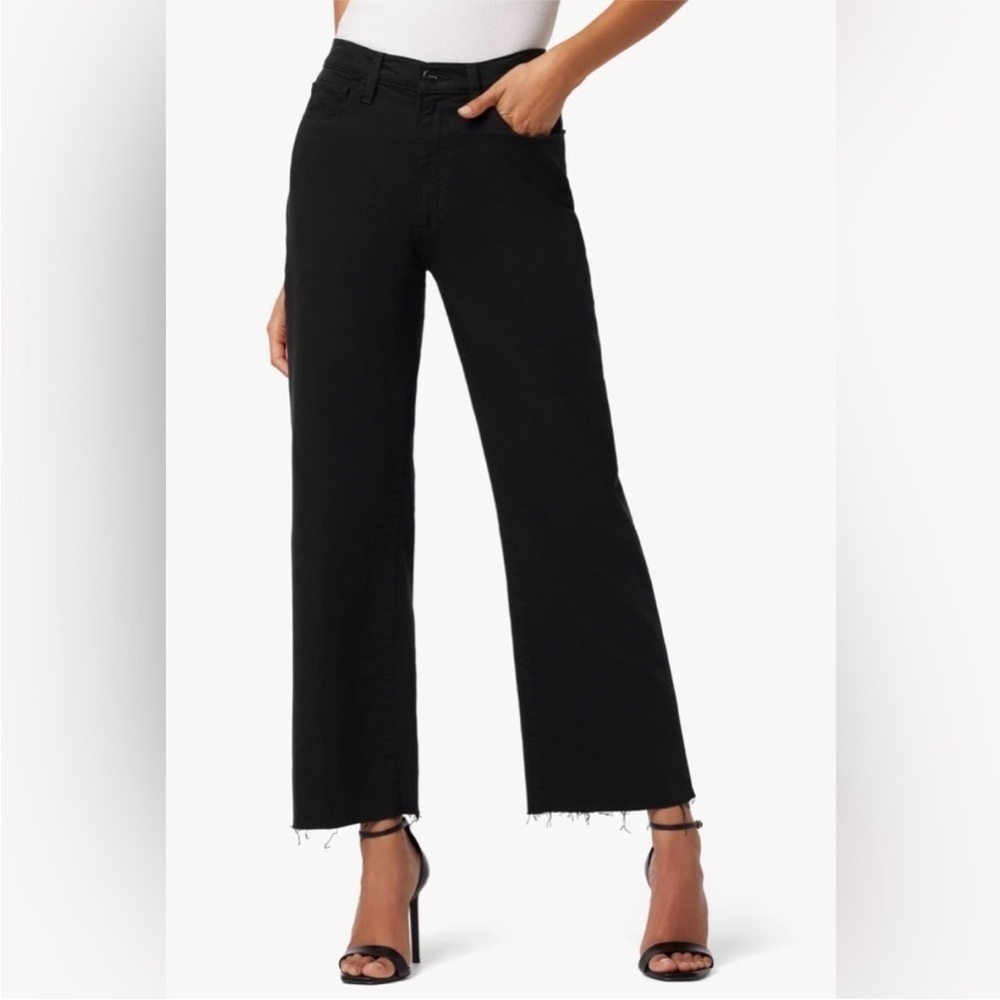 Joe's Jeans High Rise Wide Leg Crop Denim, Raw Hem, Faded Black, size 27